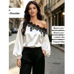 2026 New European and American Women's Fashion Lace Patchwork Asymmetrical Shoulder Slimming Elegant Top