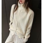 New autumn and winter collection: thickened, high-neck sweater with zipper, Korean-style women's loose-fitting outerwear, simple and basic solid-color top