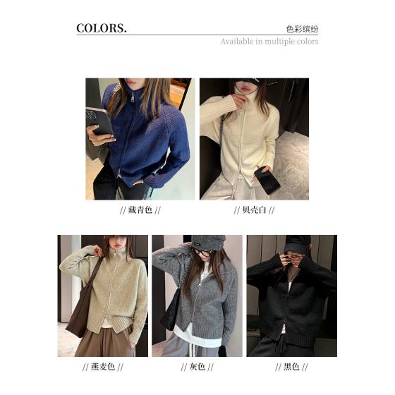 New autumn and winter collection: thickened, high-neck sweater with zipper, Korean-style women's loose-fitting outerwear, simple and basic solid-color top