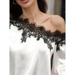 2026 New European and American Women's Fashion Lace Patchwork Asymmetrical Shoulder Slimming Elegant Top