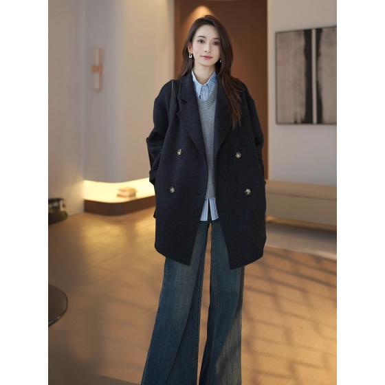 Korean-Style Design and Elegant Gray Wool Coat for Women, 2026 Autumn and Winter New Model, Mid-Length, Elegant and Graceful