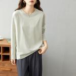 Xinjiang Pure Cotton White Long-Sleeved T-Shirt for Women, Autumn Inner Wear, Versatile Casual Top, Pure Cotton Long-Sleeved T-Shirt for Women