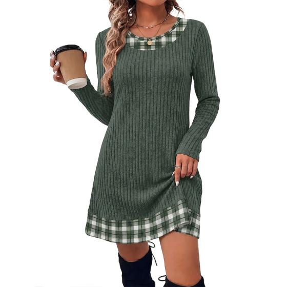 Amazon Women's Clothing Comfortable Casual Round Neck Patchwork Basic Fashion Long Sleeve Dress