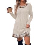 Amazon Women's Clothing Comfortable Casual Round Neck Patchwork Basic Fashion Long Sleeve Dress