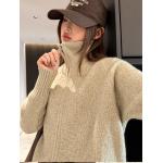New autumn and winter collection: thickened, high-neck sweater with zipper, Korean-style women's loose-fitting outerwear, simple and basic solid-color top