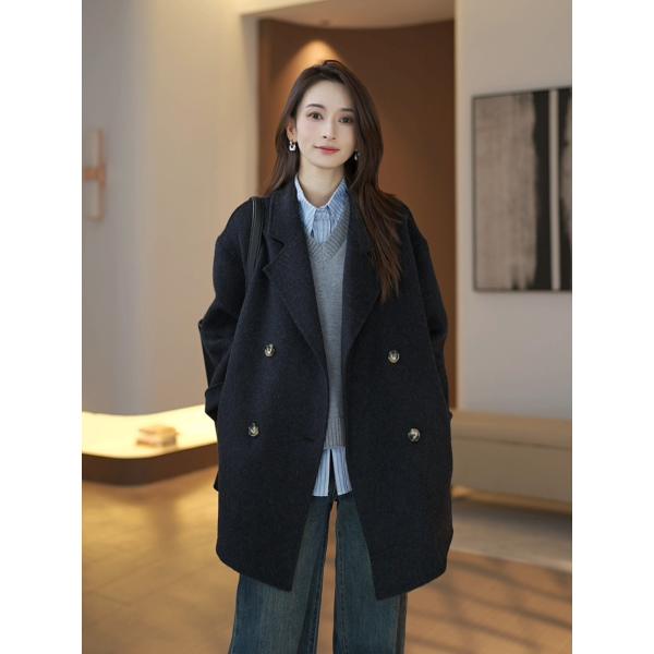 Korean-Style Design and Elegant Gray Wool Coat for Women, 2026 Autumn and Winter New Model, Mid-Length, Elegant and Graceful