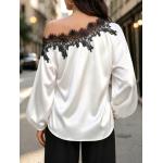 2026 New European and American Women's Fashion Lace Patchwork Asymmetrical Shoulder Slimming Elegant Top