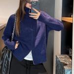 New autumn and winter collection: thickened, high-neck sweater with zipper, Korean-style women's loose-fitting outerwear, simple and basic solid-color top