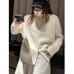 New autumn and winter collection: thickened, high-neck sweater with zipper, Korean-style women's loose-fitting outerwear, simple and basic solid-color top