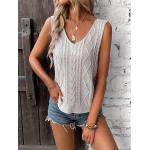 Cross-border ready-to-ship spring/summer European and American casual V-neck knitted top with openwork design, perfect for vacations. Independent e-commerce platform for cross-border women's clothing